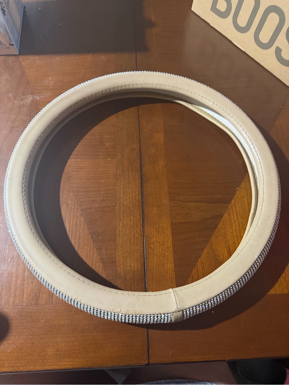 Beige Crystal Accent Steering Wheel Cover - Unbranded